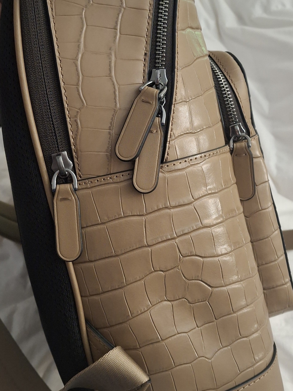 Michael Kors Taupe Croc-Embossed Leather Backpack - Picture 5 of 7
